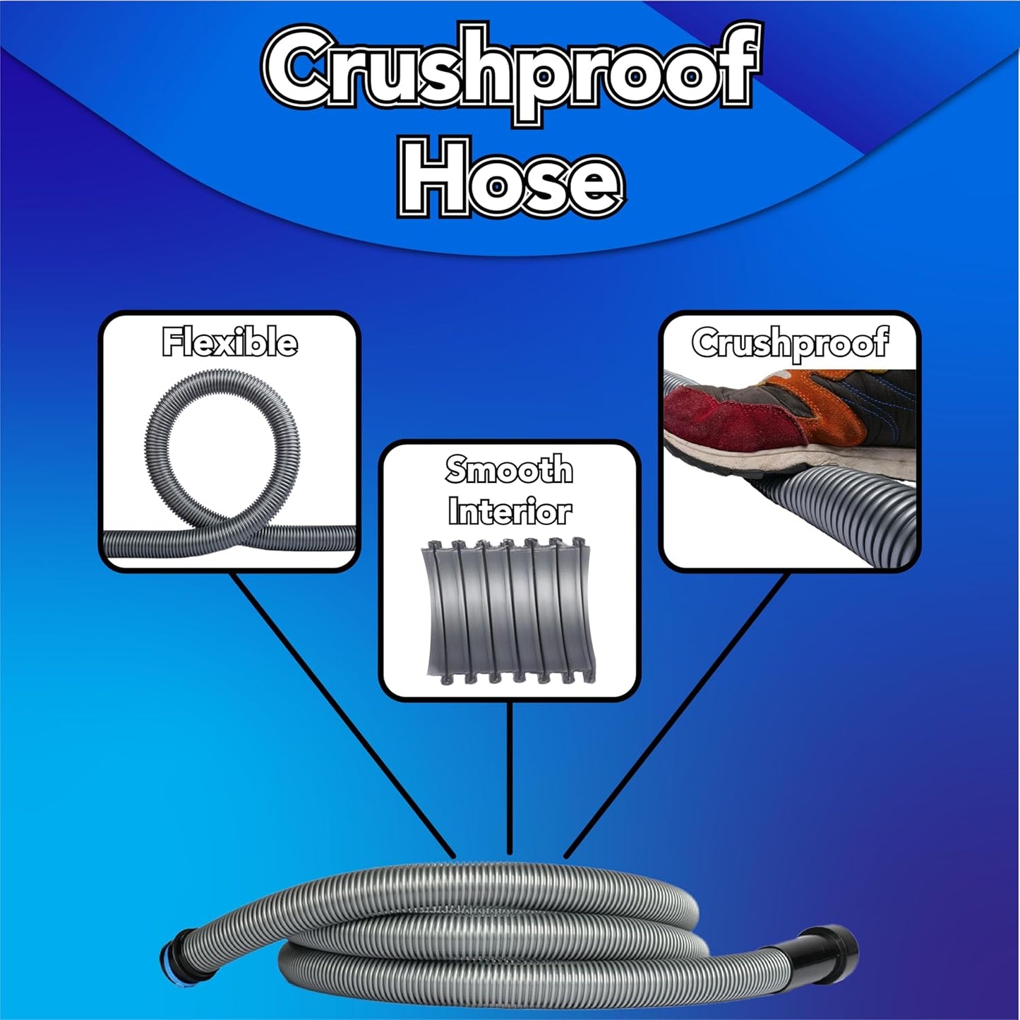 Cen-Tec Systems 95270 16 Ft. Home and Shop Vacuum Hose with Expanded Multi-Brand Power Tool Dust Collection Adapter Set and Full Attachment Kit, Black