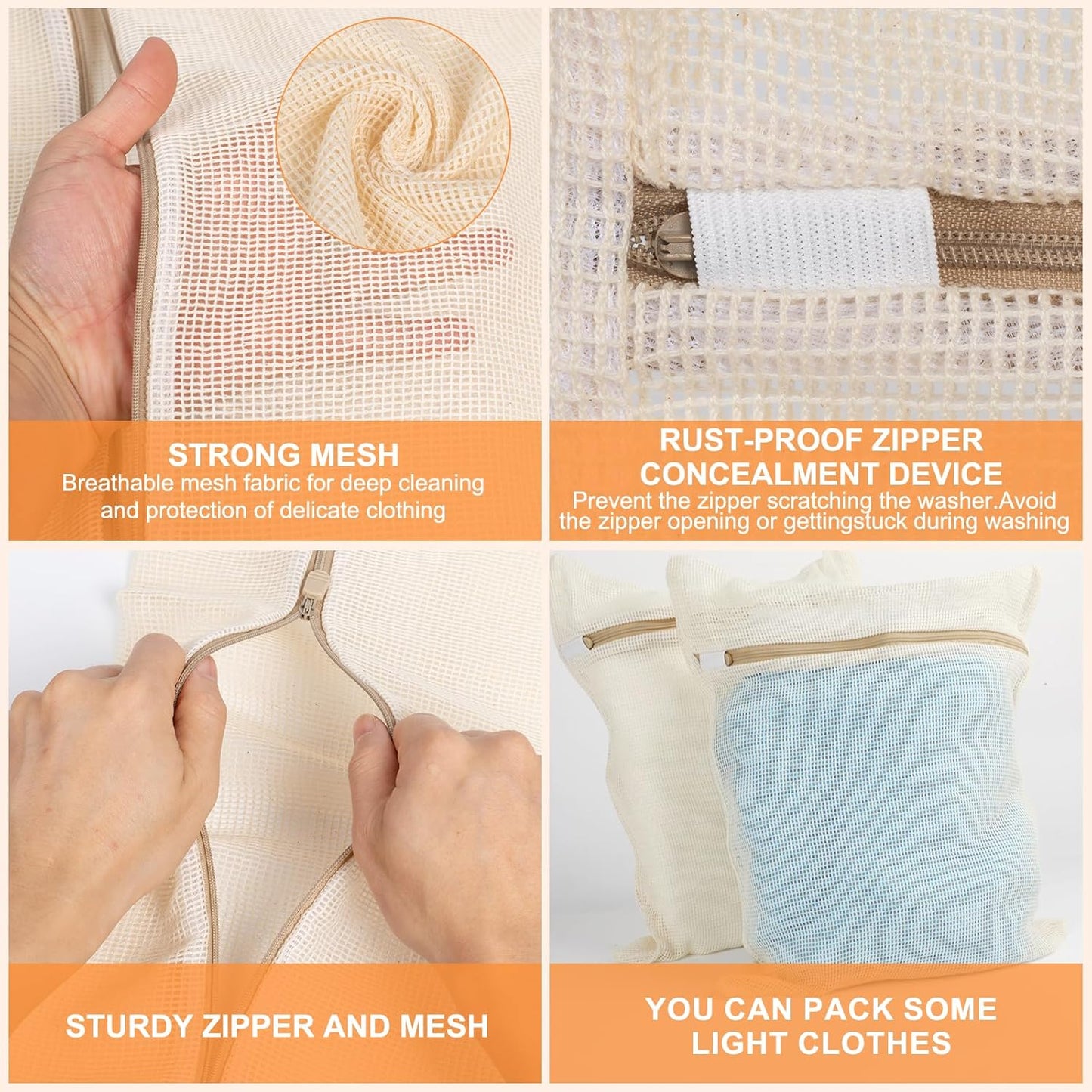 4-Piece Medium Durable Organic Cotton Mesh Laundry Bags with Sturdy Zippers and Breathable Mesh are Delicate Laundry Bags for Underwear, Clothes, Pants and Socks