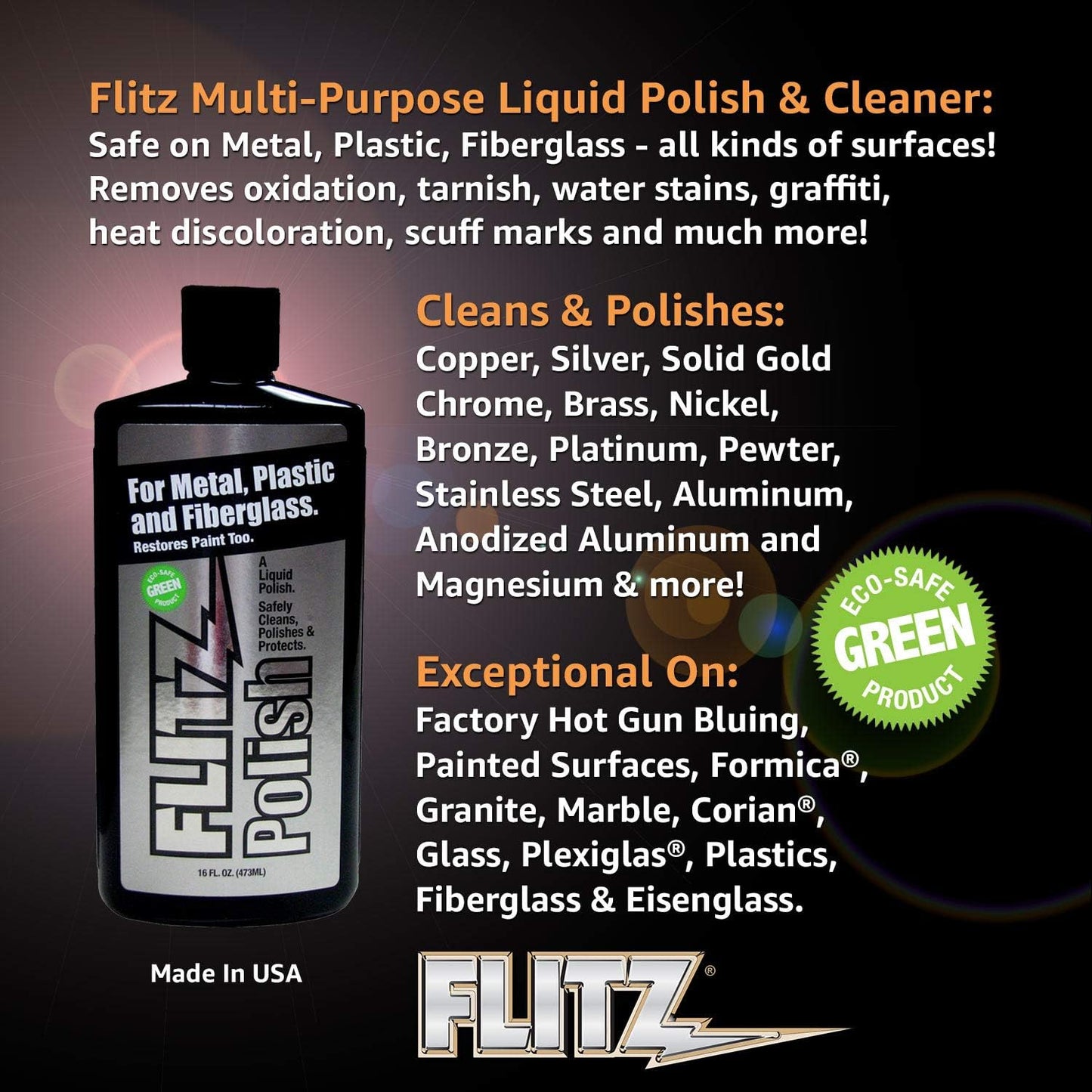 Flitz Multi Purpose Metal Polish Liquid - 3.4oz Bottle of USA-Made Tarnish Remover - For Aluminum, Chrome, Brass, Nickel, Silver - Non-Abrasive Metal Cleaner and Polish, Restorer (6 Pack)