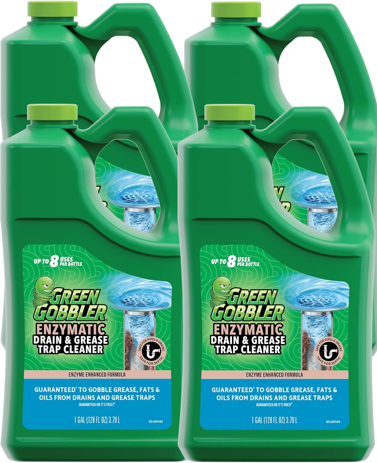 Green Gobbler ENZYMES for Grease Trap & Sewer - Controls Foul Odors & Breaks down Grease, Paper, Fat & Oil in Sewer Lines, Septic Tanks & Grease Traps (4 Gallon Case)