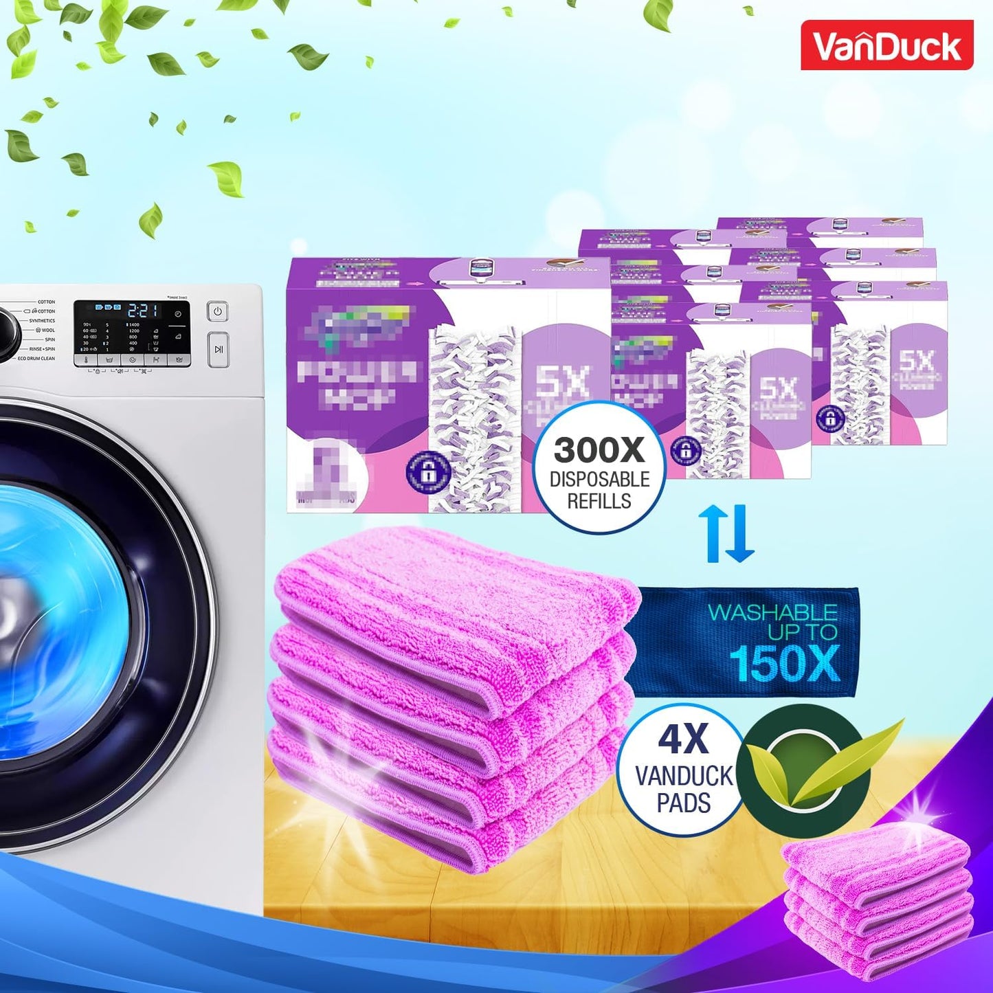 VanDuck Reusable Mop Pads Compatible with Swiffer PowerMop (6 Pack) - Multi-Surface Mopping Pad Refills for Hardwood Floor Cleaning