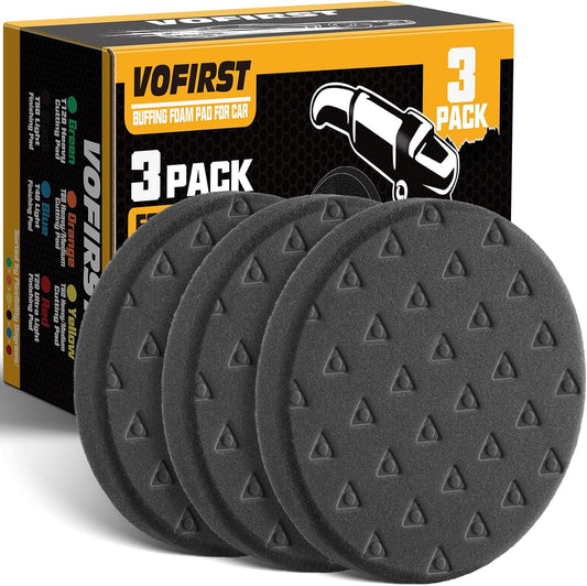6 Inch Buffing Polishing Pads - 3Pcs Black Light Cut Pad - 6.5 Inch Face for 6 Inch 150mm Backing Plate - High-Density Buffing Sponge Pads for Car Buffer Polisher Compounding, Polishing & Waxing