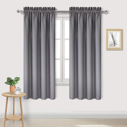 DWCN Blackout Curtains for Bedroom - Thermal Insulated Privacy Energy Saving Rod Pocket Drapes for Living Room, W 38 x L 63 Inch, Grey, Set of 2