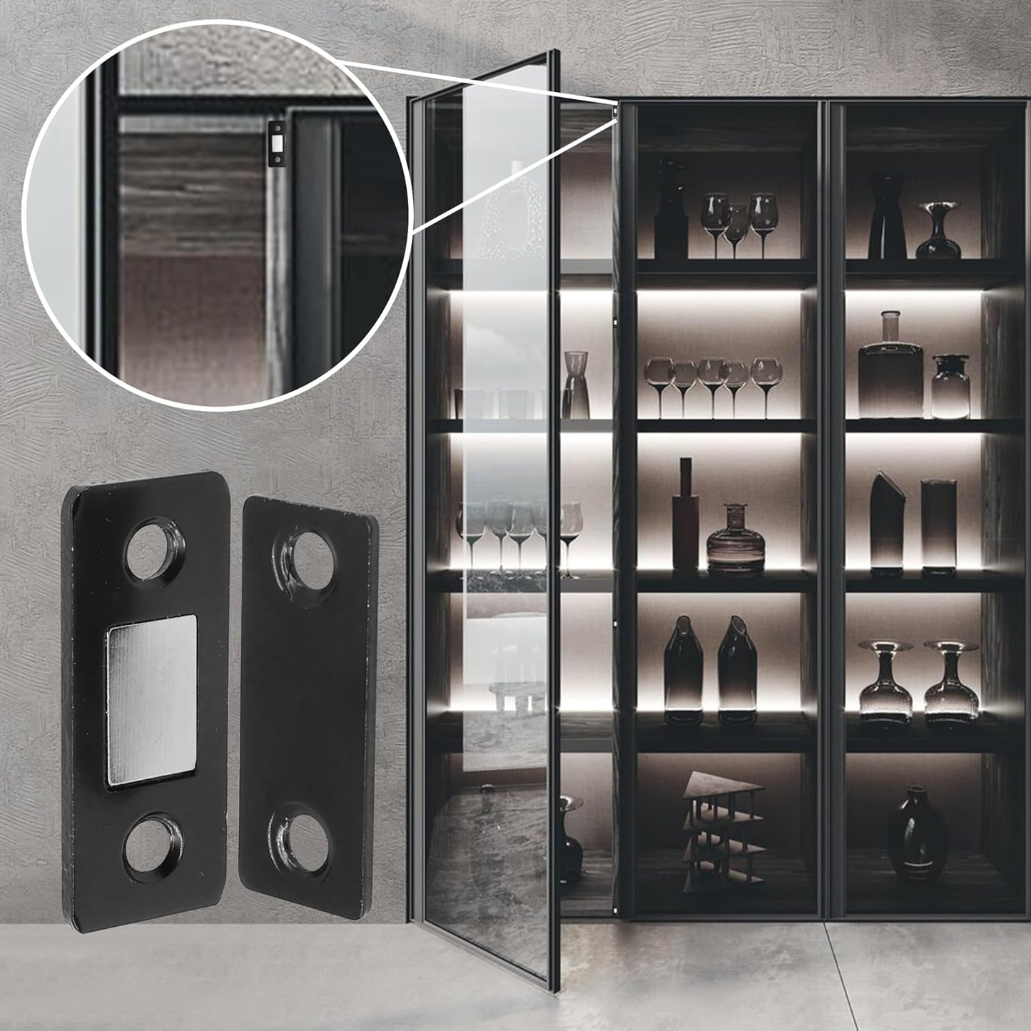 Cabinet Magnetic Catch, 6 Pack Black Ultra Thin Magnetic Cabinet Door Catch, Adhesive Cabinet Magnets for Kitchen Drawer Cabinet Door Closet, Concealed Strong Magnetic Cabinet Latch