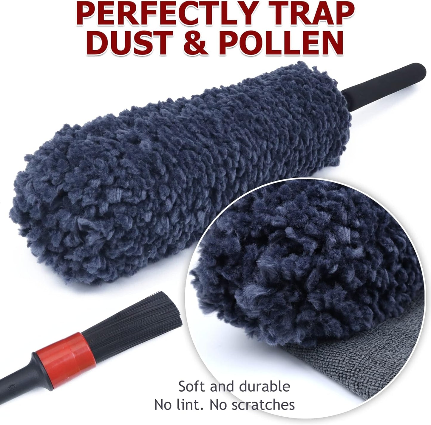 Car Duster Kit, Ultra Soft Microfiber Duster with Storage Bag, Unbreakable Handle, Lint & Scratch Free, Exterior or Interior Use, Pollen Remover, Best Car Accessories for Cleaning SUV Home