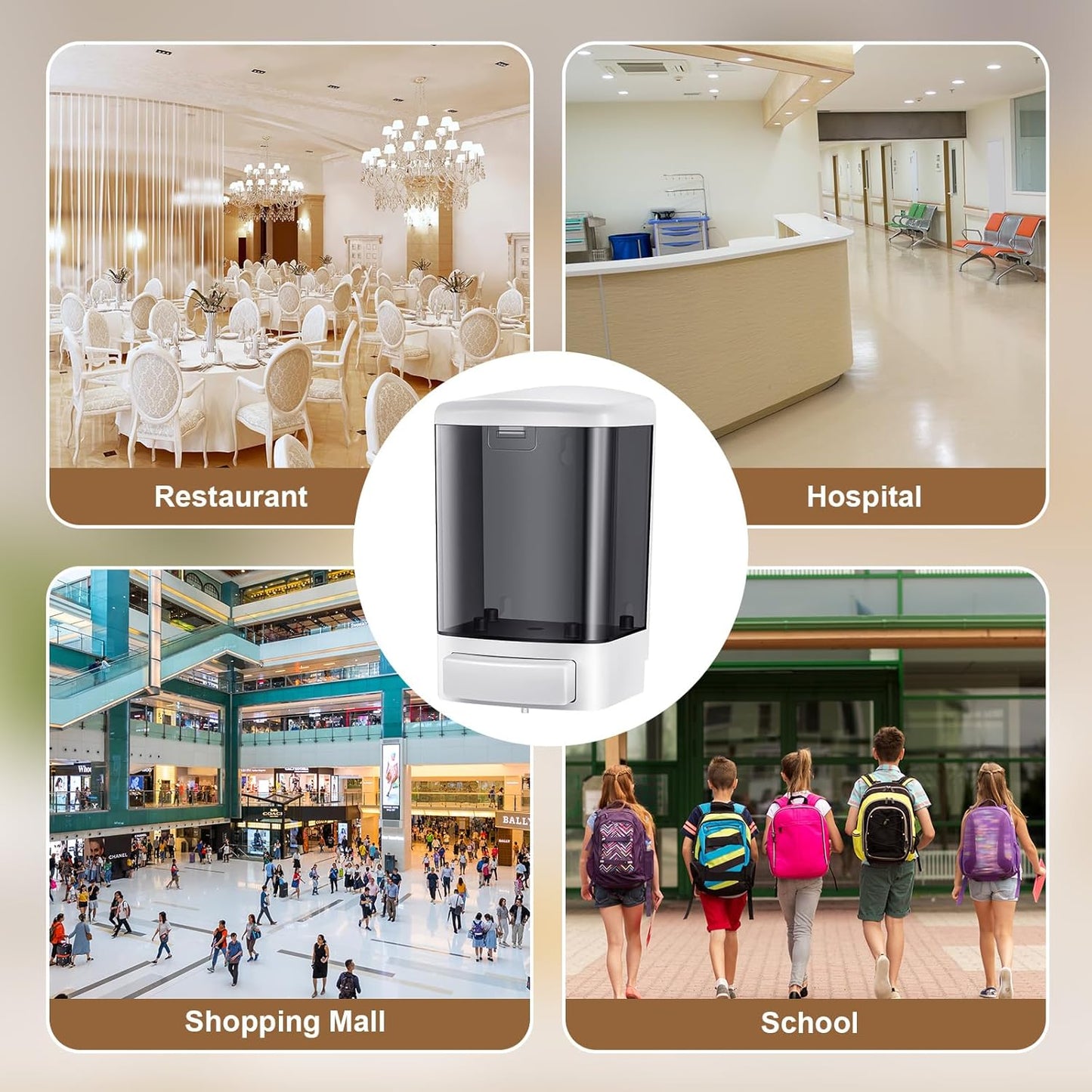 Hushee 4 Pcs Plastic Wall Mounted Soap Dispenser Commercial Manual Soap Containers Wall Dispenser for Kitchen Shower Hotel Liquid Shampoo Gel Chamber