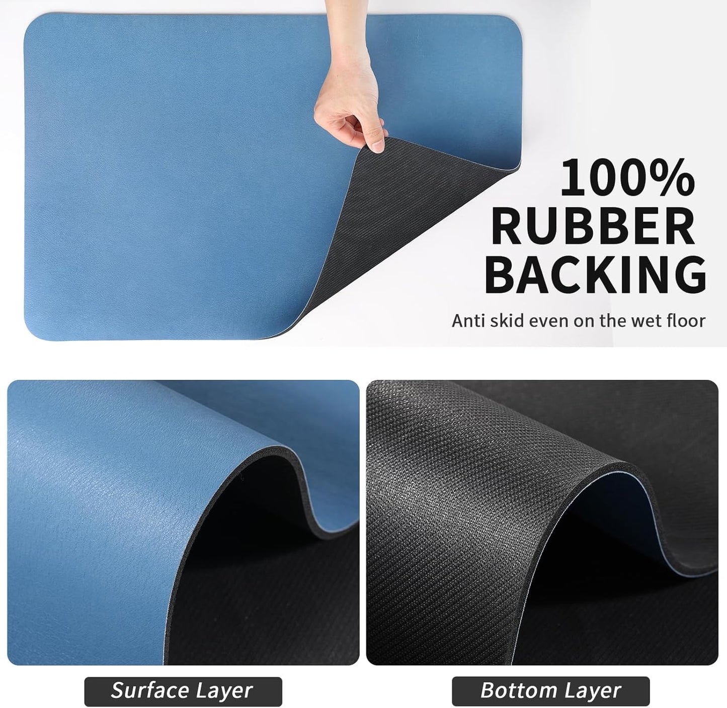 Dish Drying Mat for Kitchen Counter, Heat Resistant Drainer Mats with Non-slip Rubber Backed, Hide Stain Kitchen Super Absorbent Draining Mat, Easy to Clean Dish Rack Pad, Blue 18"x28"