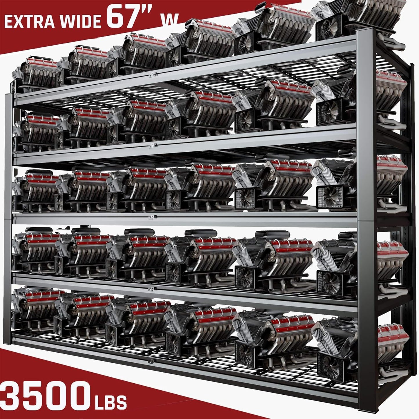 68" W Garage Shelving Heavy Duty, 5 Tier Garage Shelves, Adjustable Storage Shelving Unit, Commercial Metal Shelf for Warehouse, Pantry, School, Shop, 68" Wx20 Dx84 H