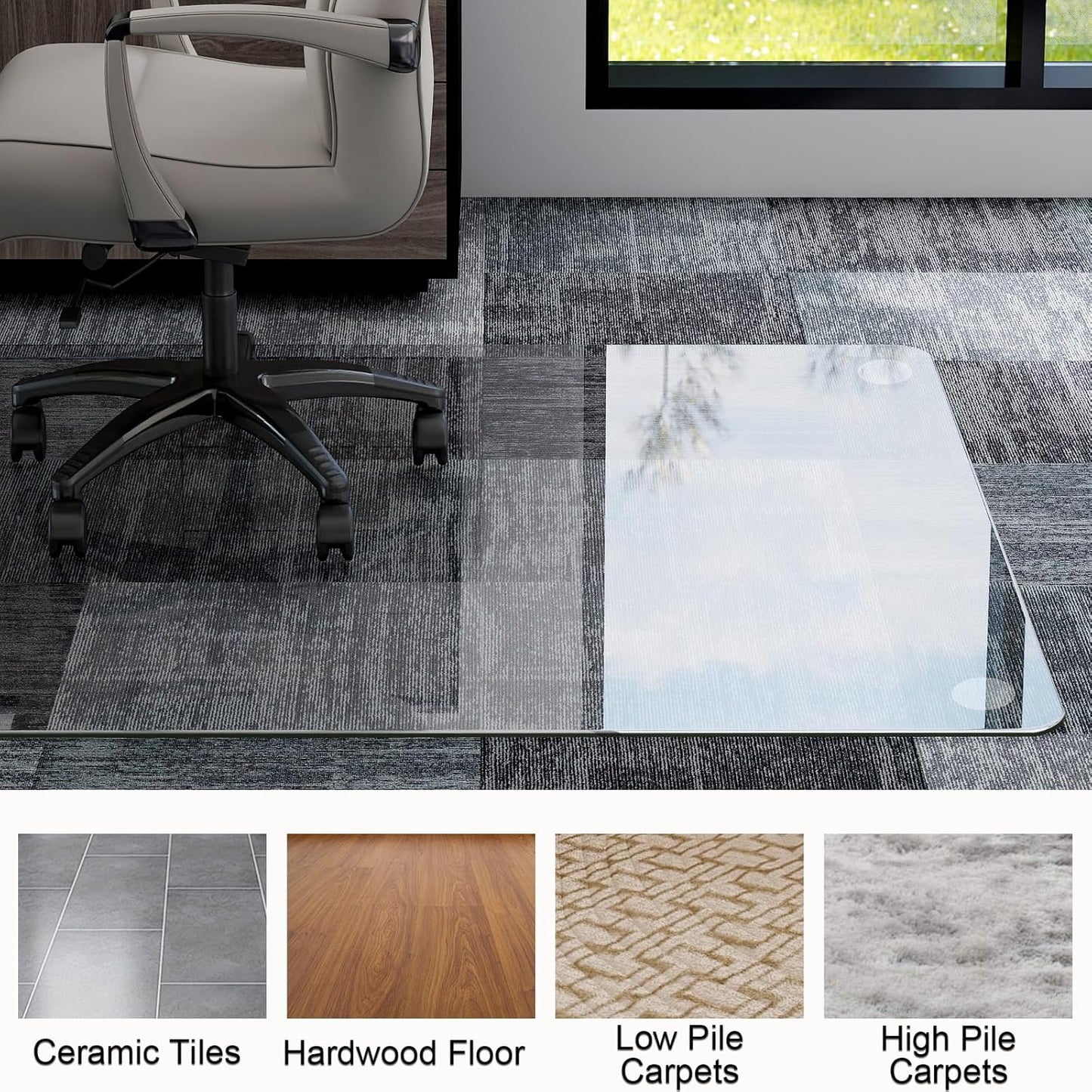 GLSLAND 54"x32" Tempered Glass Chair Mat Heavy-Duty Floor Protector for Carpet & Hard Floors Scratch-Resistant Office Computer Desk Mats Clear