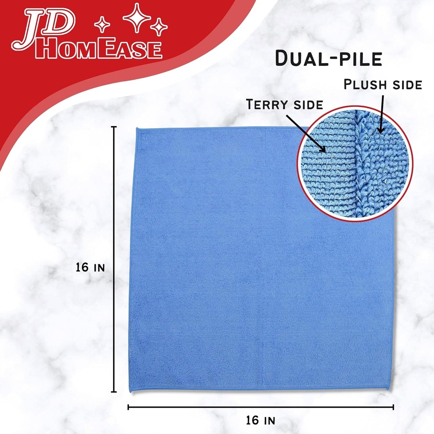 Microfiber Cleaning Cloths,24 Pack, 16"x16", All-Purpose, Softer, Highly Absorbent, Lint-Free, Reusable, Washable Pro Towels, Blue, for House, Kitchen, Bathroom, Car, Office