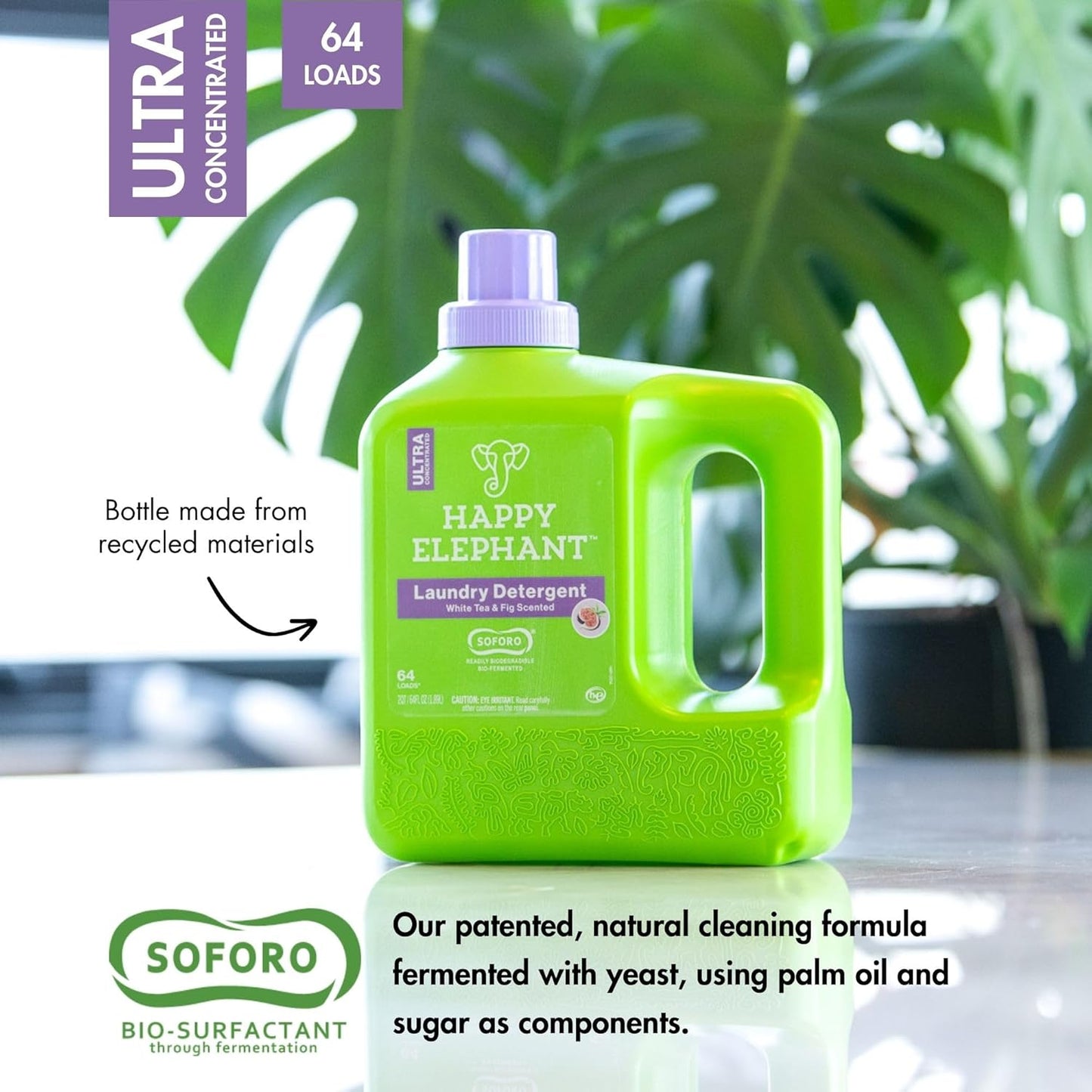 Happy Elephant Liquid Laundry Bundle, White Tea & Fig Scent, Natural Laundry Detergent & Fabric Softener, Plant Based, Stain Remover & Fabric Conditioner, Gentle on Skin, 64 Fl Oz Each, 2 Pack