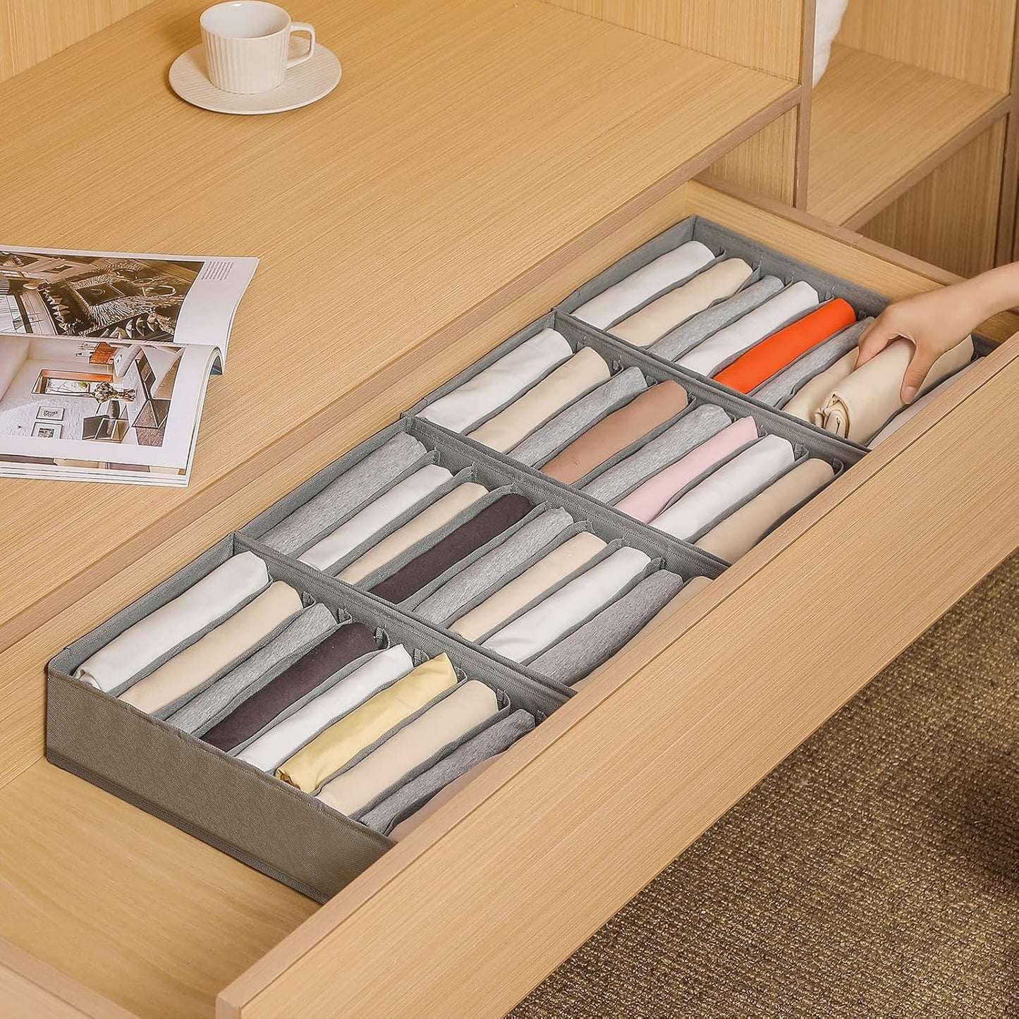 4 Packs T-shirt Drawer Organizers for Clothing,10 Grids Compartment Wardrobe Storage Box, Washable Clothes Organizer for Folded Clothes, T-shirt, Legging, Silk Scarve