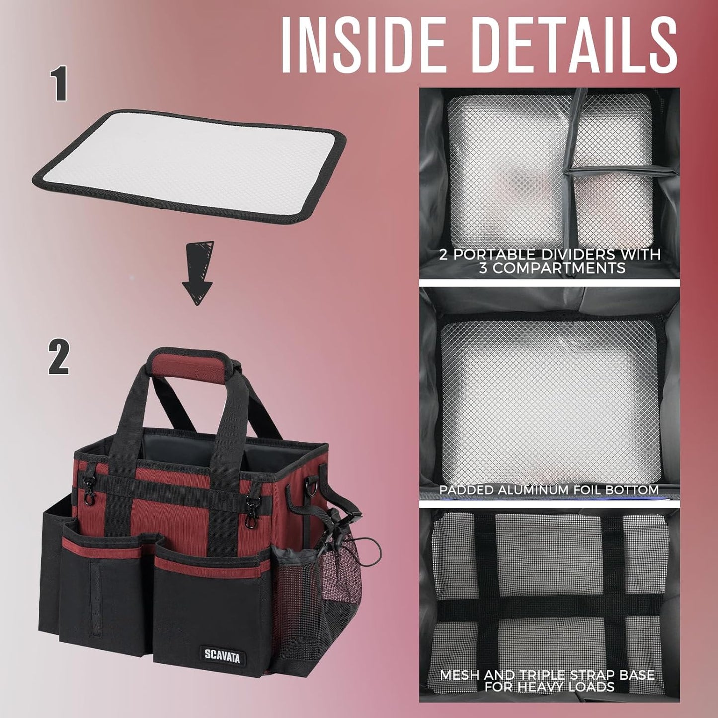 Compact Wearable Cleaning Caddy, Small Cleaning Caddy Supplies Organizer with Handle & Shoulder Straps for Housekeepers, Under Sink & Car Cleaning Tool Organizers Bag (AncoraRed)