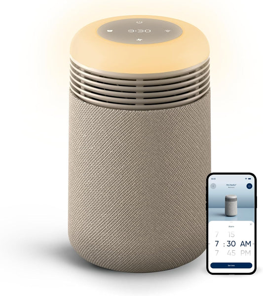 BLUEAIR Purifier for Bedroom - Mini Restful - Sunrise Clock with HEPASilent Filtration and Wake Up Light - Cleans Air and Supports Circadian Rhythm - USB-C and App Connectivity