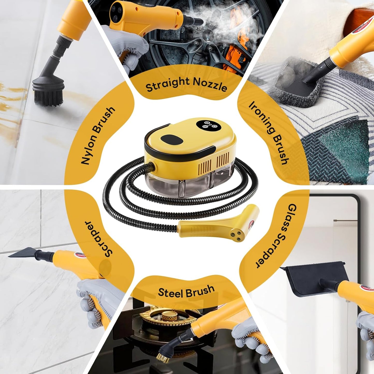 Handheld Steam Cleaner, 10s Fast Handheld Heating Steamer for Cleaning 15-in-1 High Pressure Steam Cleaner for Home & Kitchen, Grease, Grout, Tile,Floor,Couch and Car