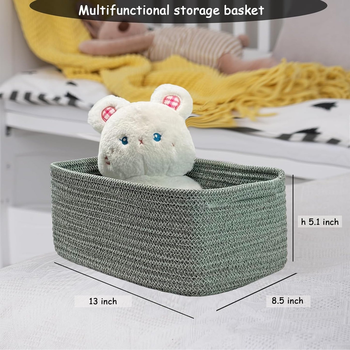 COMFY-HOMI 13" x 8.5" x 5.1"Storage Baskets for Organizing | Cotton Rope Woven Basket | Toy Storage Bin Box | Basket for Shelves, Closet Organizer Bin, Decorative Closet Shelf, 3 Pack, Green