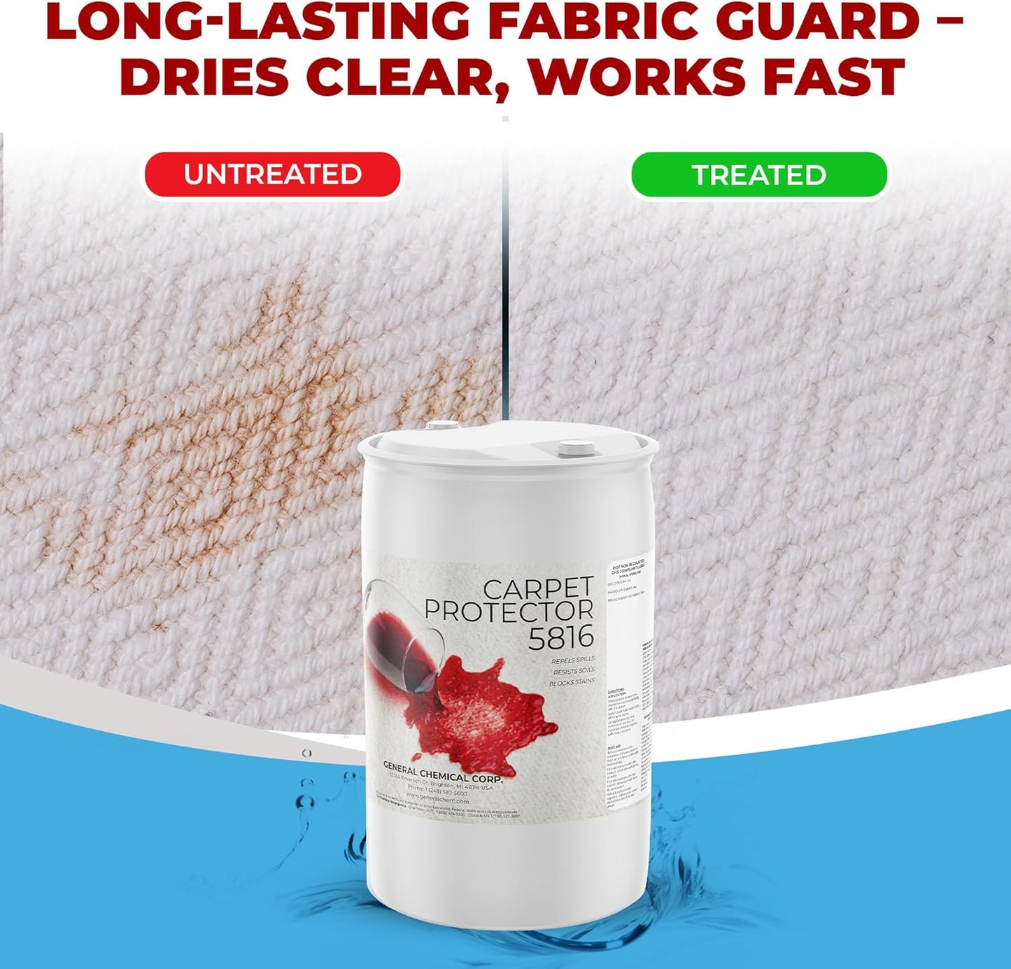 General Chemical Stain Shield Spray - Safe Fabric Protector Spritz and Stain Guard 5816 for Upholstery, Carpets, Rugs, Drapes & More - Impermeable Protectant Spray for Outdoor & Indoor Use - 55 Gallon