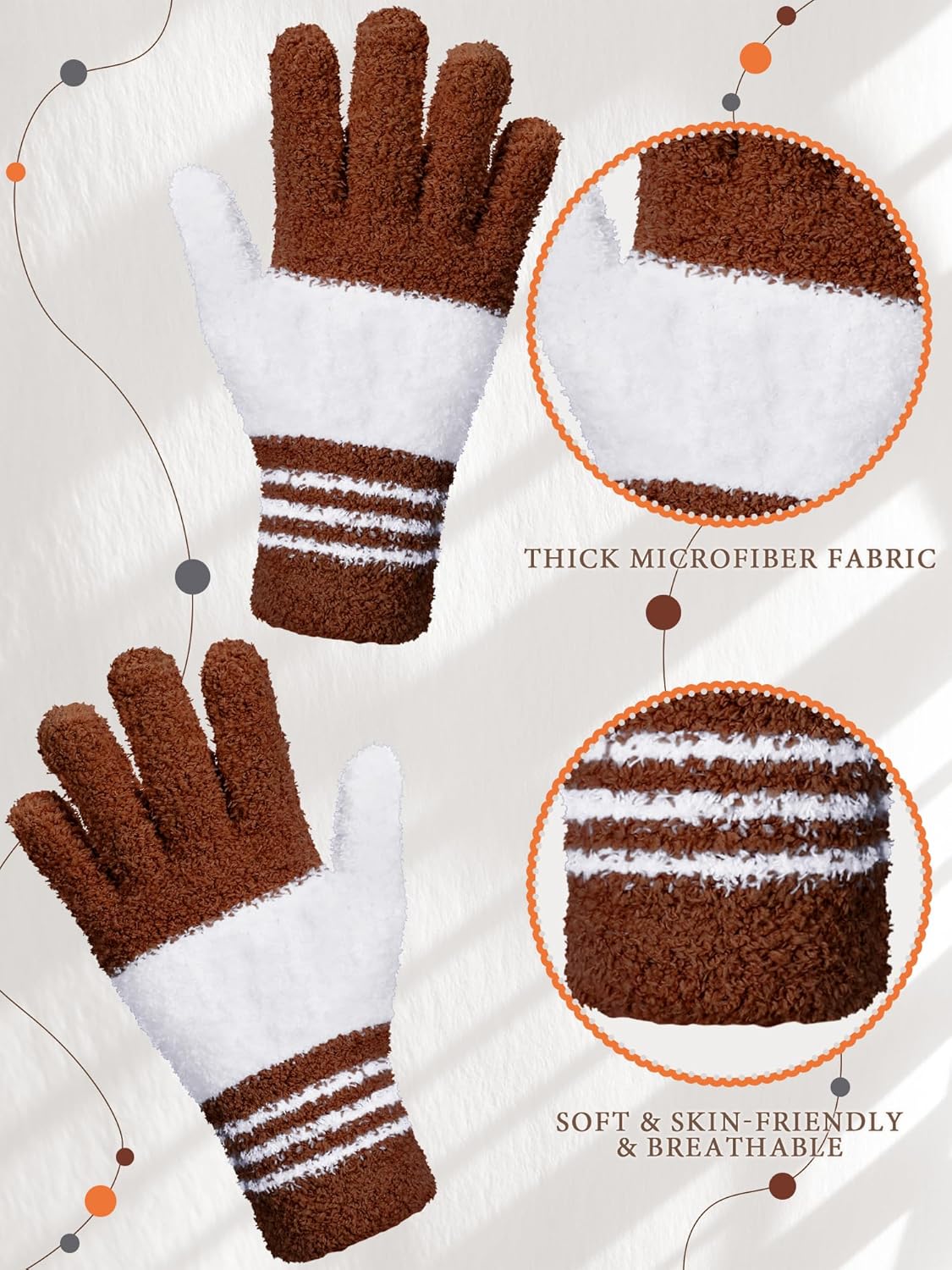 Patelai 3 Pairs Microfiber Plant Dusting Gloves Leaf Cleaning Gloves for Indoor Plants, Blinds, Furniture, House(Medium,Gray, Orange, Brown)