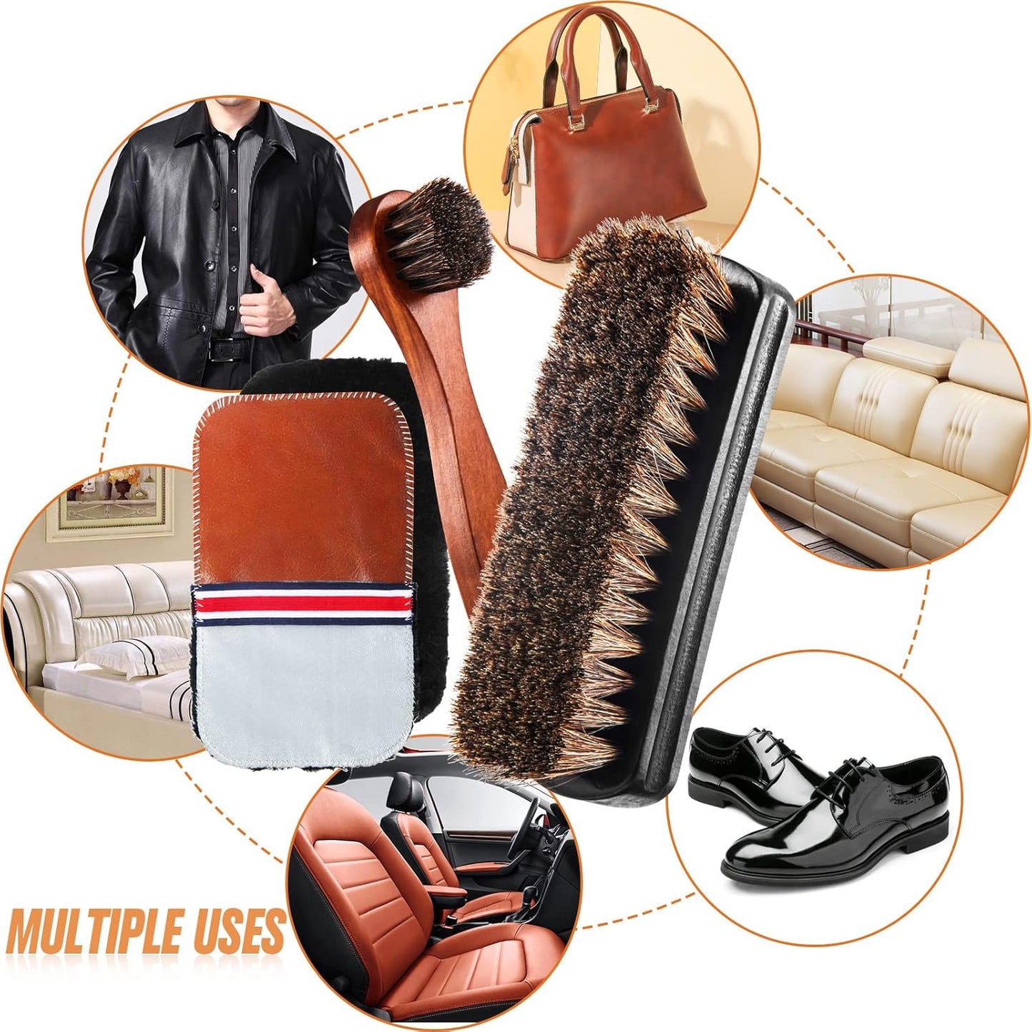 4 Pcs Horsehair Shine Shoes Brush Kit Polish Dauber Applicators Cleaning Leather Shoes Boots Care Brushes Suede Cleaner Brush with Microfiber Shoe Gloves(4 Pcs Style D)