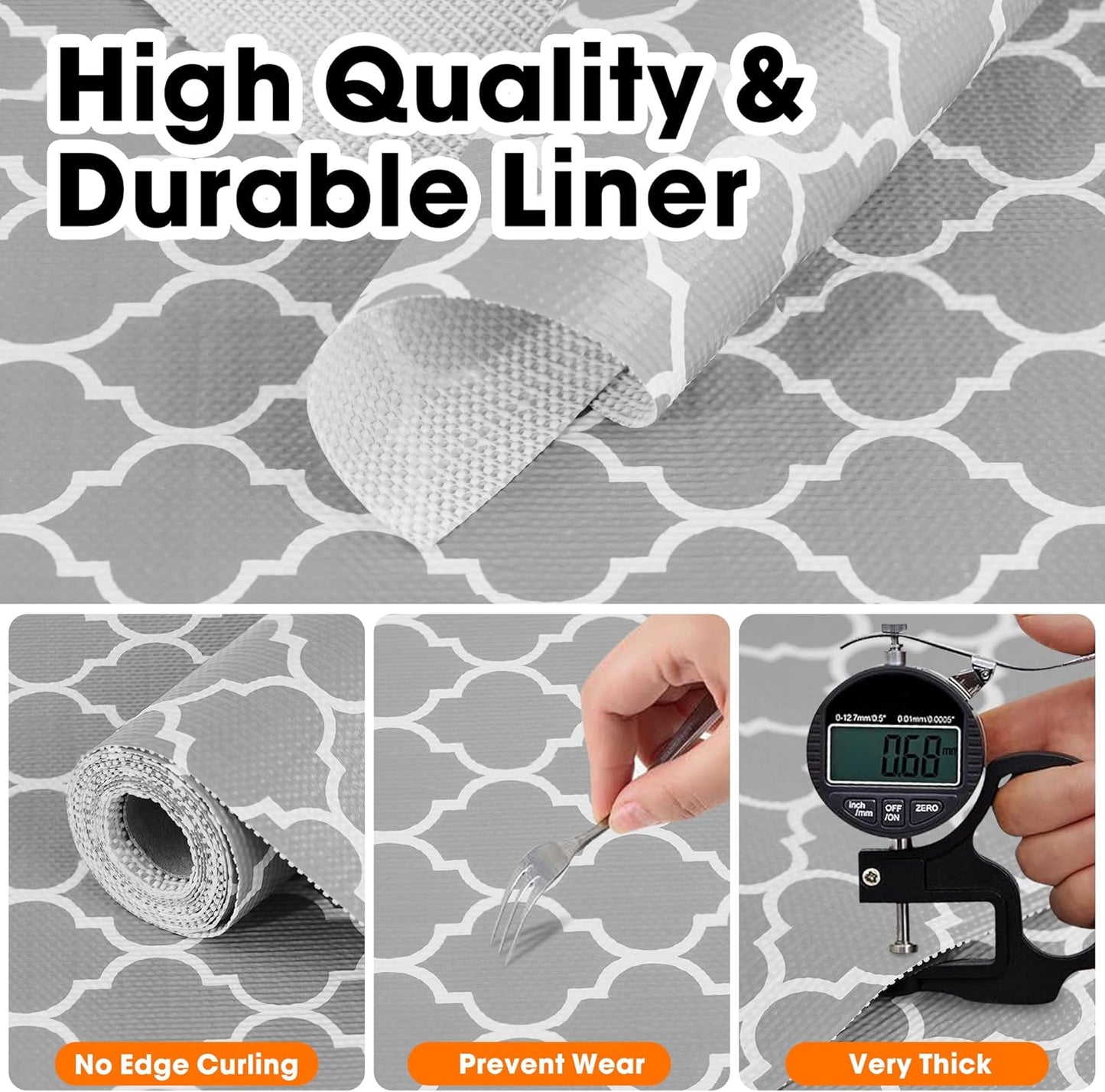 Drawer and Shelf Liner for Kitchen Cabinets Non-Adhesive, Non-Slip Cabinet Liner Shelf Paper Strong Grip Waterproof Easy to Clean for Kitchen Shelves Cupboard, Gray Lantern,12IN X 20FT