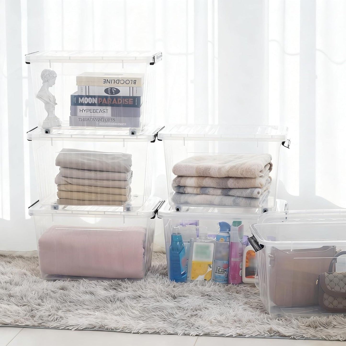 Citylife 54 QT Clear Plastic Storage Bins with Lids Stackable and Nestable Storage Boxes with Lids Large Plastic Storage Containers for Garage, Closet, Kitchen, 6 Packs