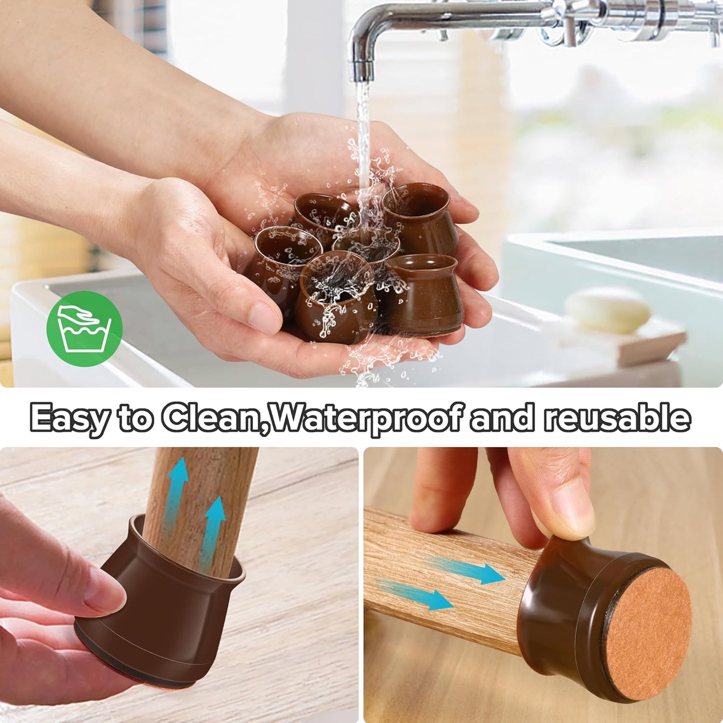 24PCS Upgraded Silicone Chair Leg Floor Protectors for Hardwood Floors, Furniture Sliders for Chair Legs, Felt Bottom Furniture Pads, Anti-Slip Round&Square Cap Covers to Scratch and Reduce Noise