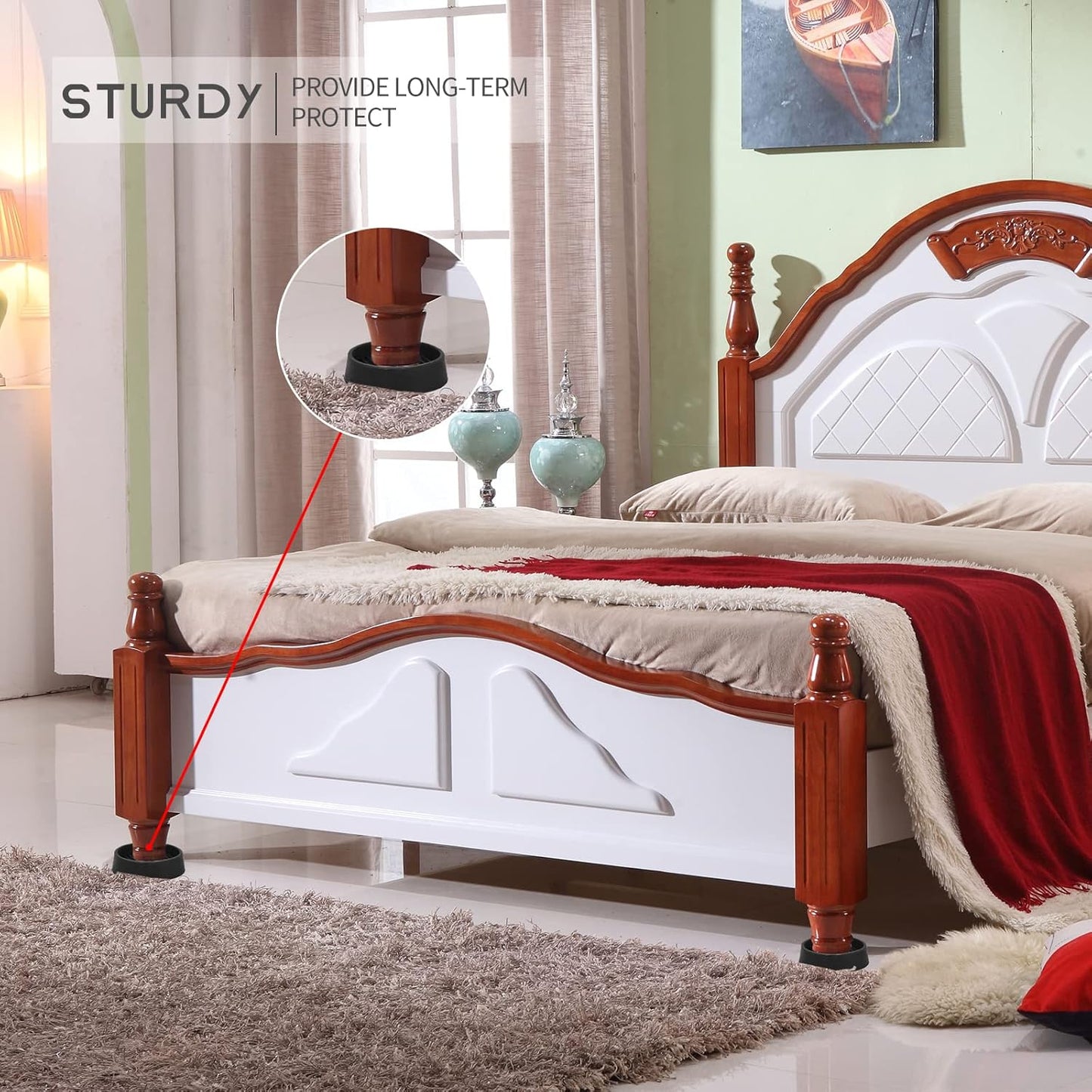 3X3 Round Rubber Caster Cups, Non Slip Furniture Pads, Anti-Slip Gripper, Anti Skid Furniture Feet, Anti Slide Floor Protector for Bed Couch Table Chair Stoppers - Black, 4 Pack