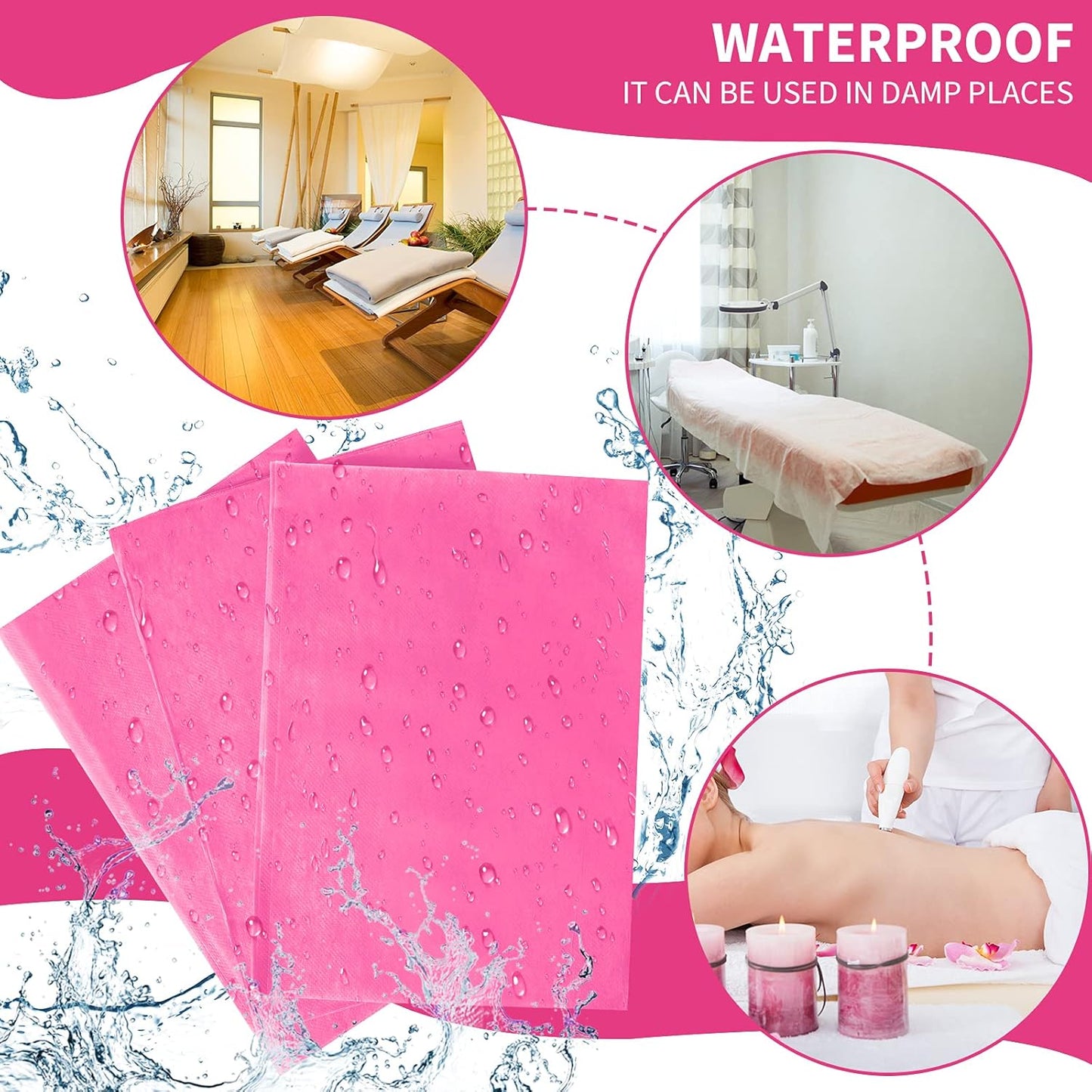 Breling 100 Pcs 31.5 x 71 Inch Disposable Bed Sheets Oil-proof PE Film Massage Table Sheets Non-woven Fabric Spa Waterproof Bed Cover Breathable for Beauty Salon Hotels Tattoo Waxing(Pink)
