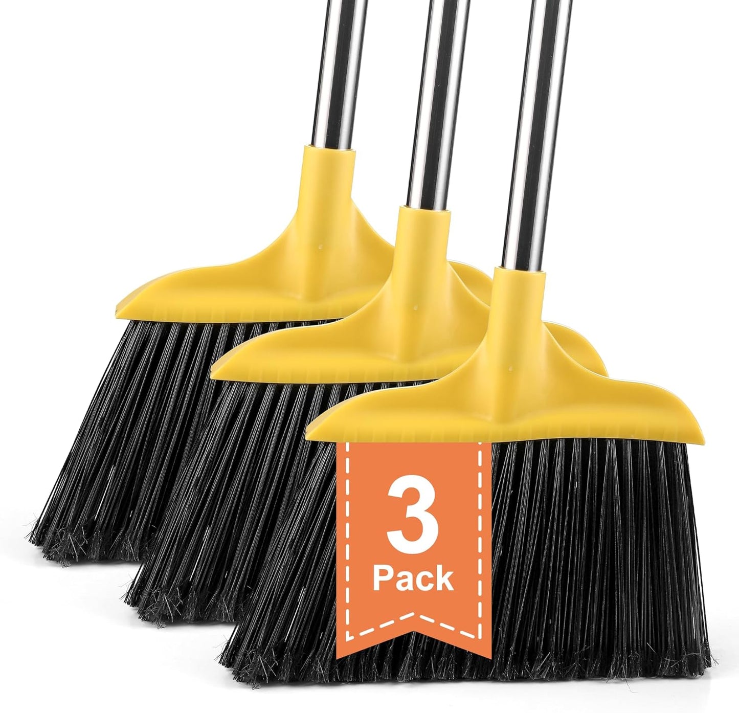 3 Pack Outdoor Heavy Duty Broom 59 Inch - Commercial Grade for Patio, Garage, Restaurant, Lobby, Mall, Market, Office, Kitchen, Driveway, and Warehouse Cleanup