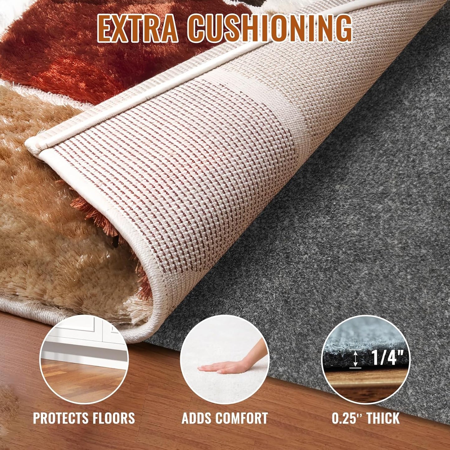 Felt Rug Pad, 5 x 8 Ft Rubber Non-Slip Rug Pad Gripper, Keep Rugs Secure and in Place, Extra Strong Under Carpet Mat Cushion - for All Floors
