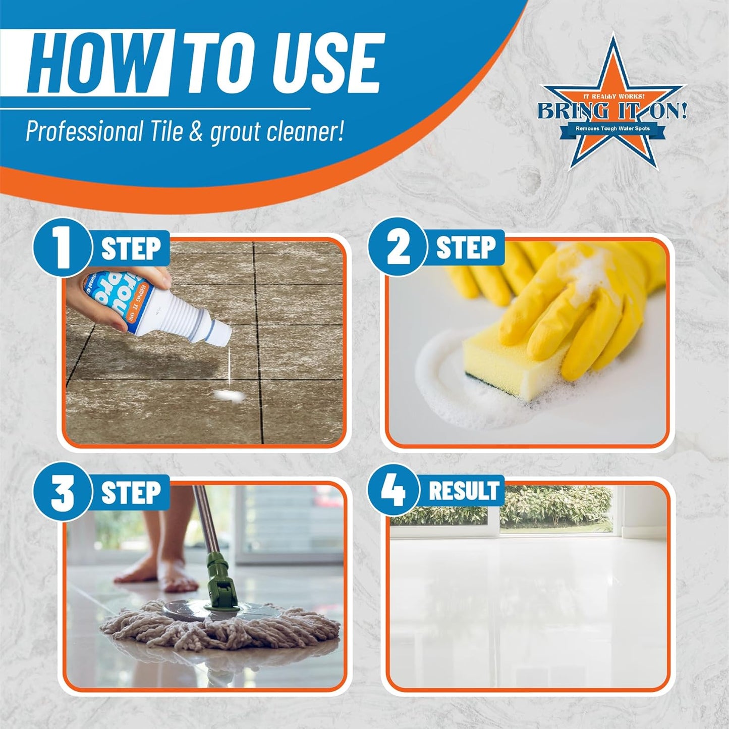 Bring It On Grout Cleaner Pro with Grout Cleaning Brush – 32Fl Oz Grout Cleaner for Shower Tile Includes 8-inch Heavy-Duty Grout and Tile Cleaner Brush – Effectively Removes Mineral Deposits