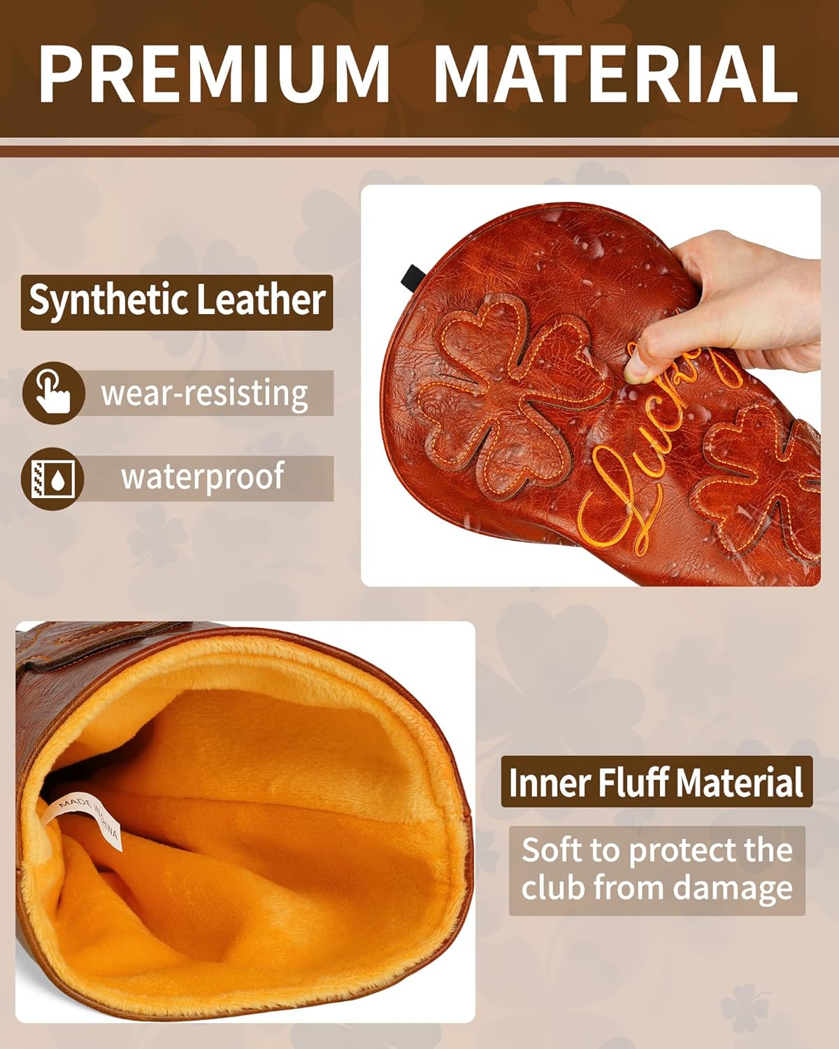 Golf Headcovers Golf Club Head Covers Four Leaf Clover Good Luck Charm - Clover Style Premium Leather Driver Fairway(FW) Wood Hybrid(UT) with Number Tags