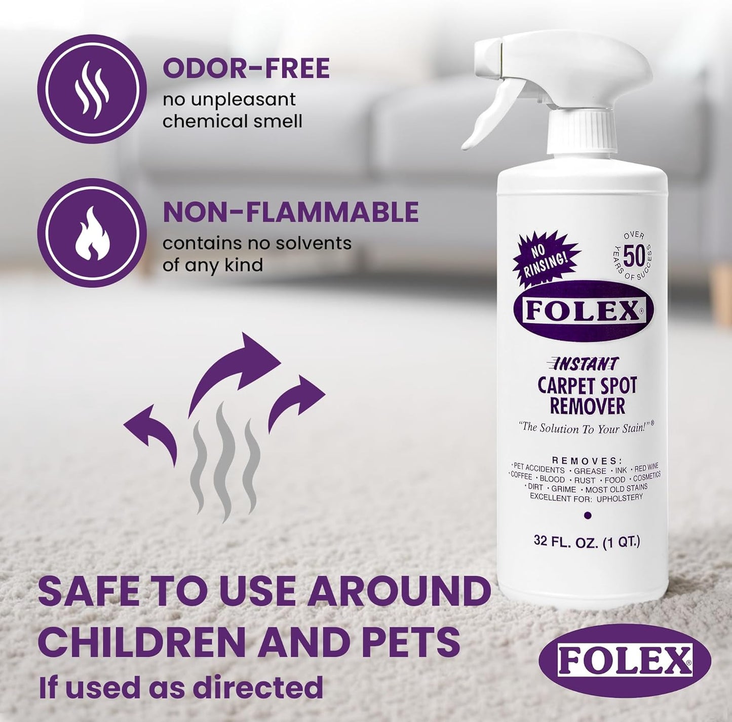 FOLEX Instant Carpet Spot Remover 128 oz - Powerful Stain Remover for Carpets, Upholstery & Rugs - Eliminates Pet Stains, Grease, Red Wine, Food, Makeup & More - With Reusable Cleaning Cloth - 2 Pack