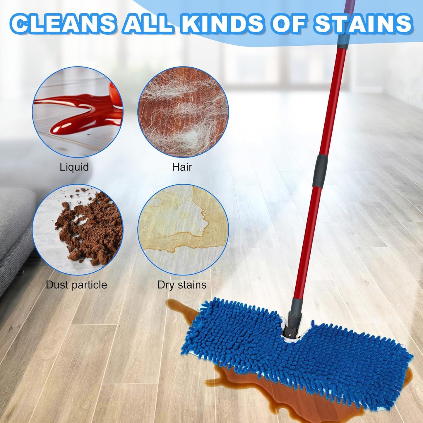 Microfiber Mops for Floor Cleaning, Flat Mop with 3 Reusable Pads and Extendable 58" Long Handle for O Cedar Dual-Action Microfiber Flip Mop , Dust Mop for Hardwood Floors, Wet & Dry Use