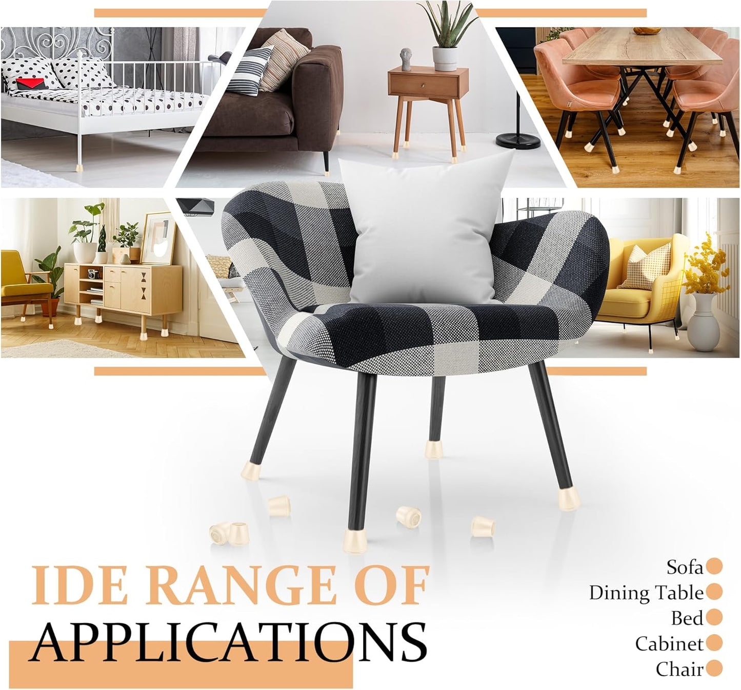 1/4" Round Rubber Furniture Leg Tips Caps, 16 Pack White Extra Small Furniture Leg Floor Protectors (Fit: 6mm to 7mm)