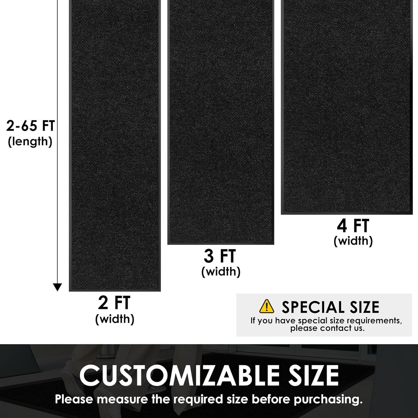 3′ x 34′ Front Door Mat Indoor Outdoor Entrance, Commercial Floor Mat Heavy Duty Dirt Trapper Entryway Doormat, Custom Size Non Slip Rubber Backing Welcome mat, Door Mat for High Traffic Area