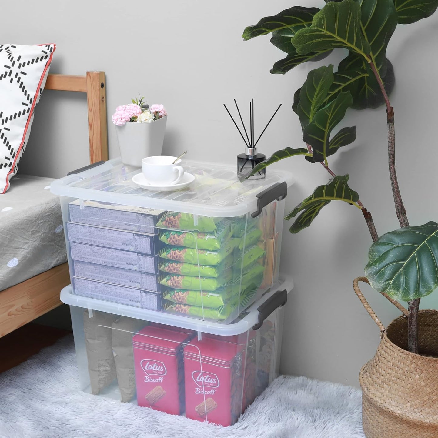 Citylife 6 Packs 44.4 QT Plastic Storage Bins with Lids Large Stackable Storage Containers for Organizing Clear Storage Box for Garage, Closet, Kitchen