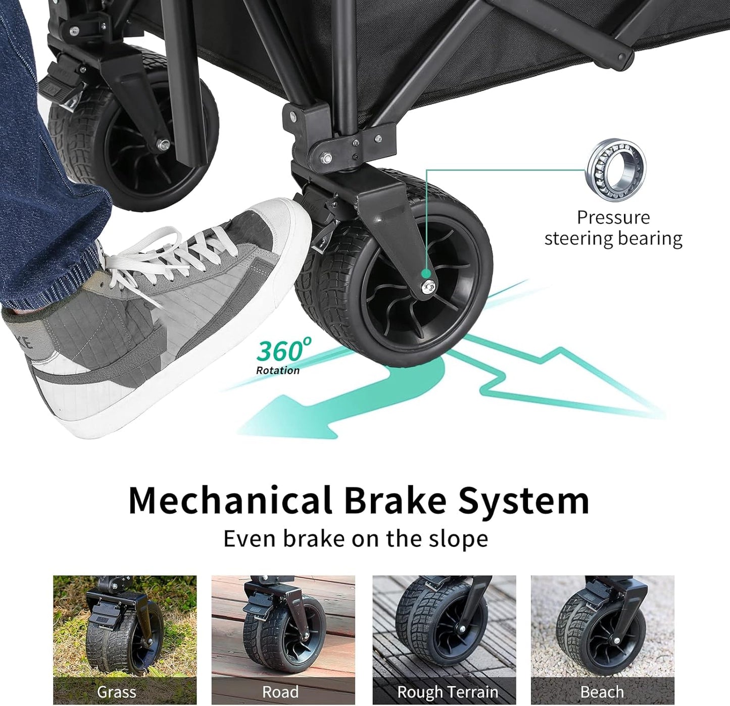EchoSmile Collapsible Folding Wagon Cart with Compact Storage - 400LBS Capacity All Terrain Utility Cart for Camping, Beach, Grocery, Gardening - Black Outdoor Wagon