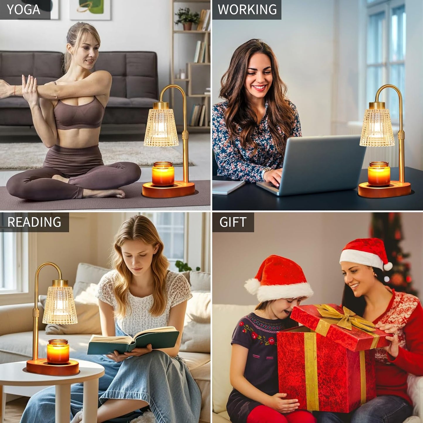 Antique Brass Candle Warmer Lamp WithTimer and Dimmer,Fragrance Electric Wax Melt Warmer with 2 Bulbs,Scented Jar Lamp,Mother's Day/Birthday/Christmas Gifts for Mom/Wife,Home Decor,Adjustable Height