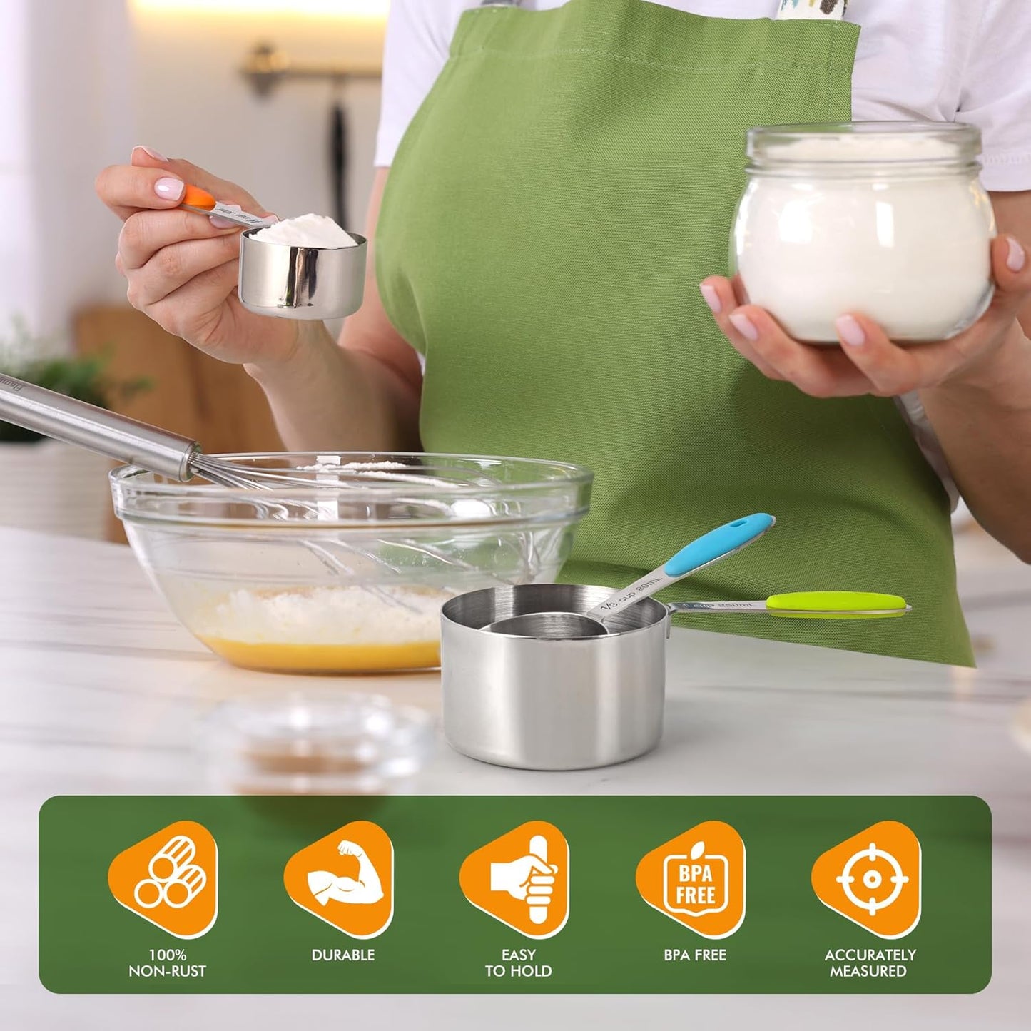 HOTEC 10-Pack Measuring Cups &Spoons Set, Kitchen Gadagets Cooking Baking, Measuring Spoons, Heavy Duty & Dishwasher Safe for Dry and Liquid Ingredients, Multicolor