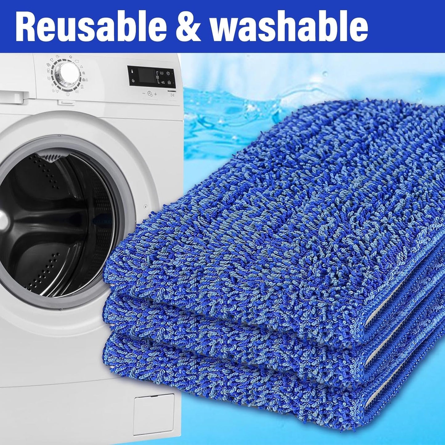 16.5 inch Mop Pads Refills, 3 Pack Microfiber Reusable Replacement Flat Replacements Heads for Wet Dry Floor Cleaning, Blue Cloth
