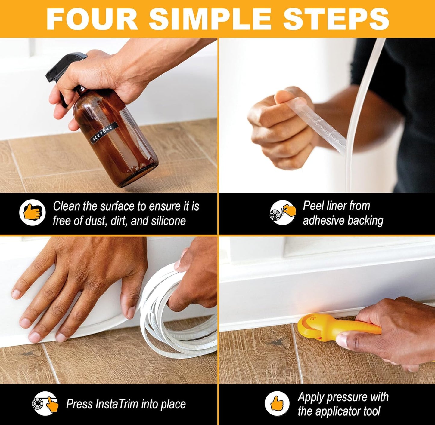 InstaTrim The Original Flexible Trim - 2-Pack of 10ft Grey 1/2" Wide Caulk Tape - Adhesive Trim with Many Uses Including Caulking for Bathtubs, Sinks, Counters, Tile, Floors - Made in USA