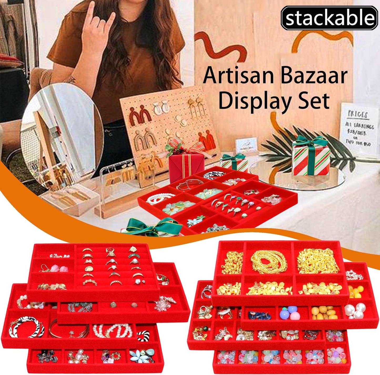 Earring Organizer Stackable Jewelry Storage Box Jewelry Drawer Organizer Removable Display Tray Organizer for Necklace Earring Ring