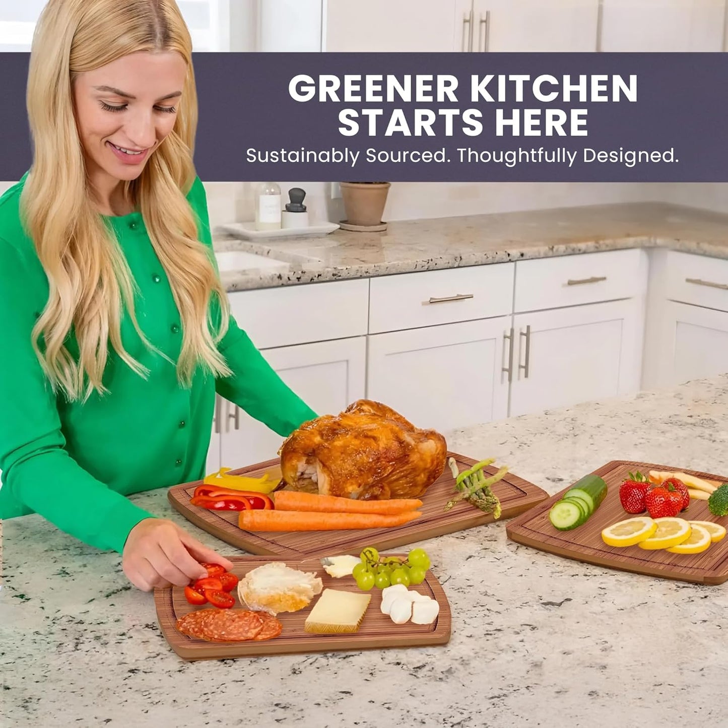 Bamboo Wooden Cutting Board Set of 3 - Used to Chop Veggies, Carve Meat, Present Charcuterie at Mealtime Prep and Family Gatherings - Ideal for Professional and Busy Home Chefs - Dark