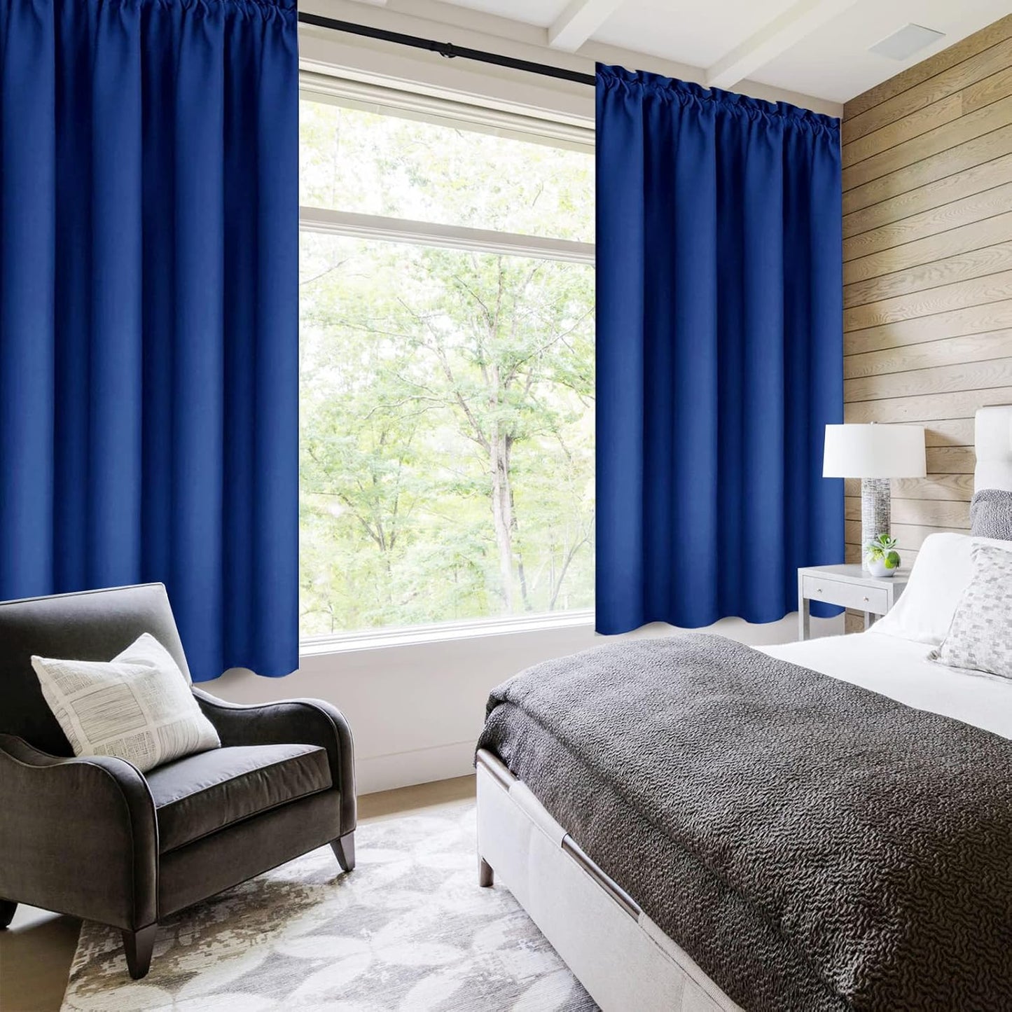 DWCN Blackout Curtains Room Darkening Thermal Insulated Bedroom Curtains Window Curtain Panels, 38 x 63 inches Long, Set of 2 Classic Blue Rod Pocket Drapes
