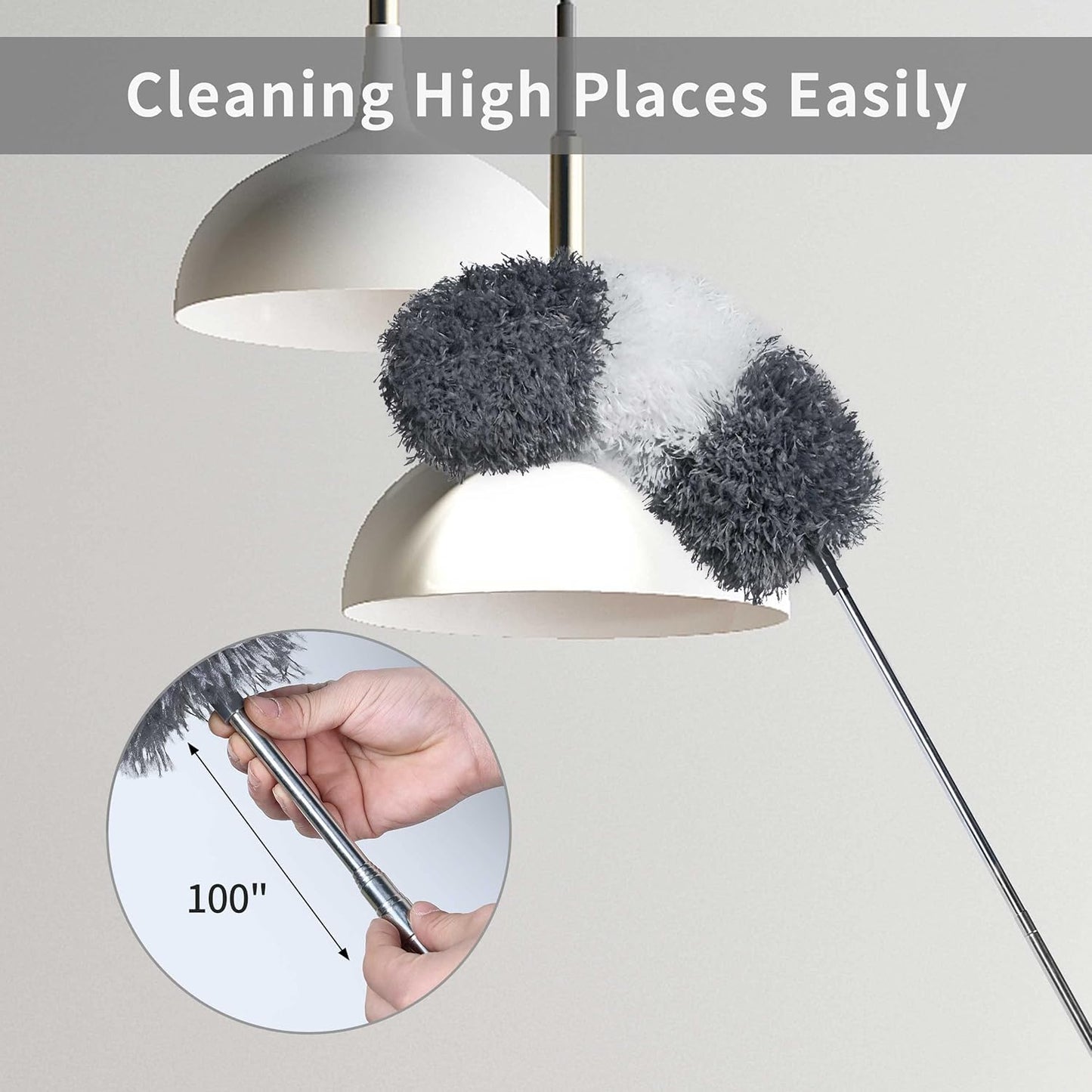 BOOMJOY Microfiber Feather Duster with 100 Inches Extendable Pole, 2 Pack Dusters for Cleaning Ceiling, Fan, Furniture