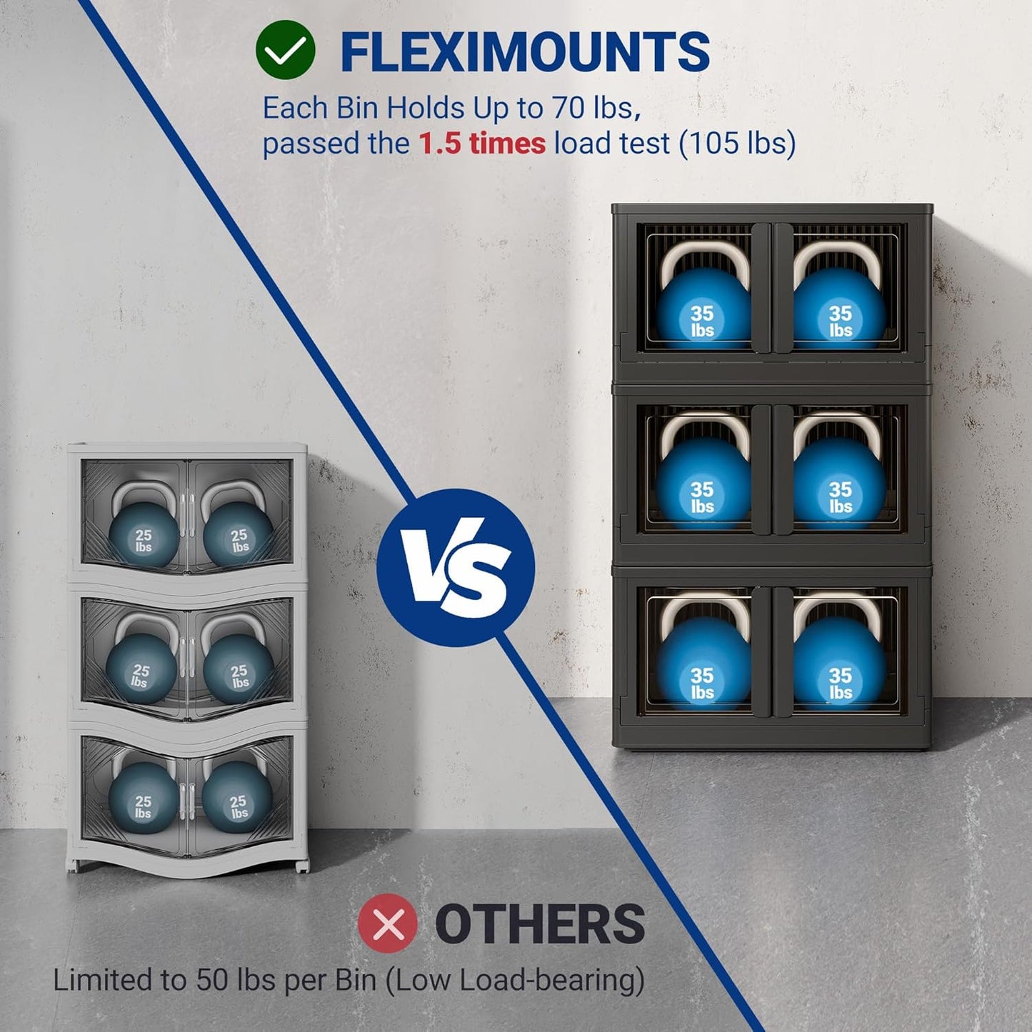 FLEXIMOUNTS 228 QT Stackable Storage Bins With Lids, Collapsible Plastic Storage Bins With Doors and Built-in Wheels For Home Dorm Closet Organizers and Storage, 3 Pack Cubes, Black