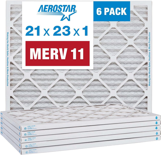 Aerostar 21x23x1 MERV 11 Pleated Air Filter, AC Furnace Air Filter, 6 Pack (Actual Size: 20 7/8" x 22 7/8" x 3/4")