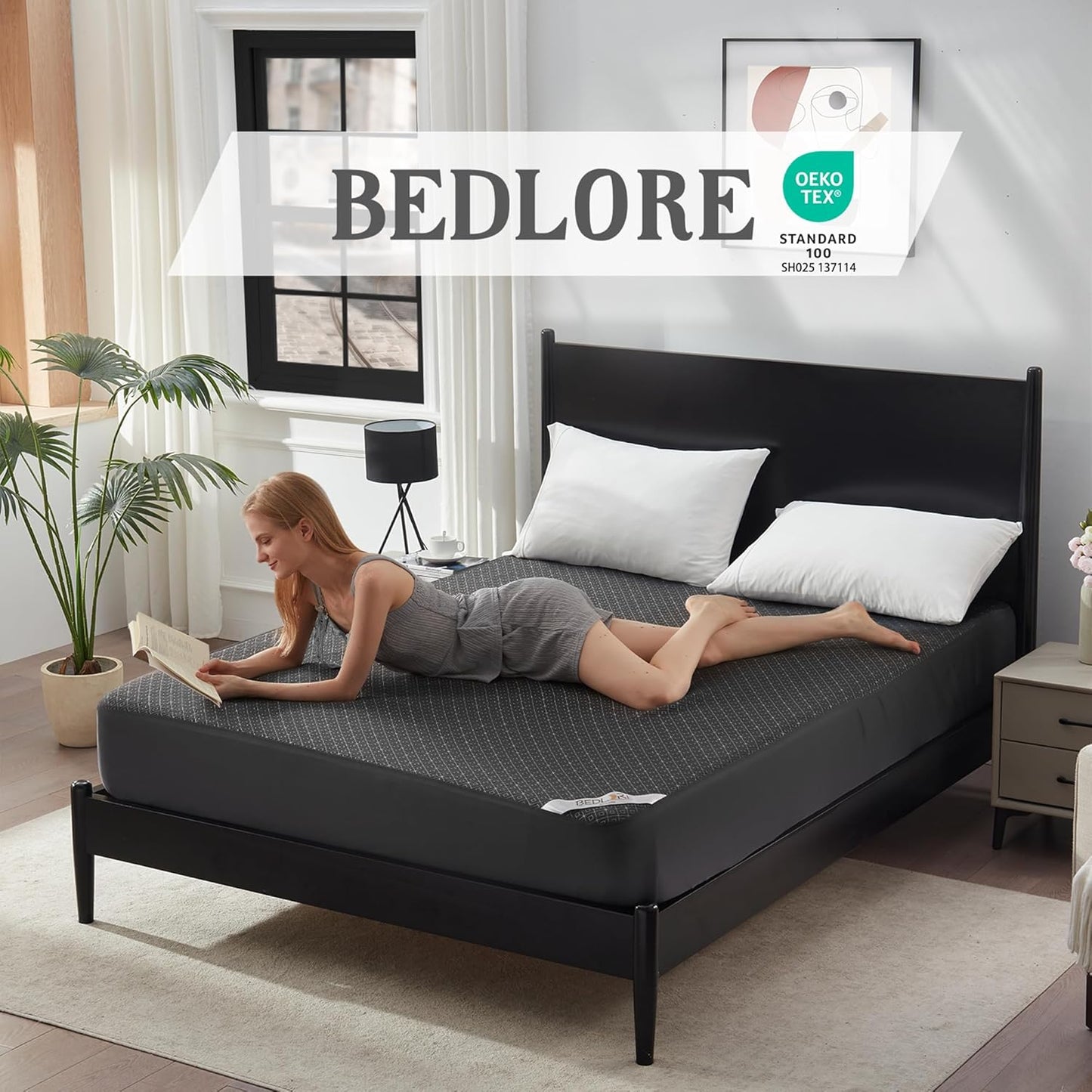 BEDLORE Twin Mattress Protector, Waterproof Noiseless Mattress Cover with Stretchable Pockets for 6-15 inches Mattress, Soft Breathable Mattress Pad Machine Washable (Dark Gray)