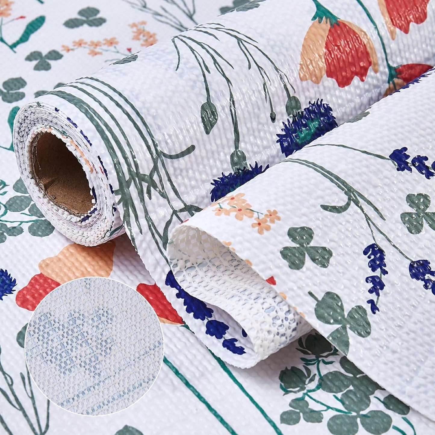 Drawer and Shelf Liner for Kitchen Cabinets, Non Adhesive, Non Slip Drawer Liner Shelf Paper for Kitchen, Waterproof Floral Shelf Liner (Purple red, 18INx20FT)